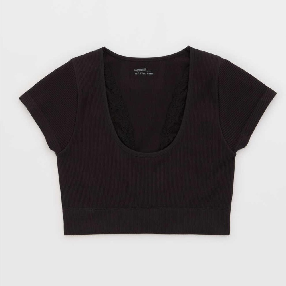 Aerie seamless laced crop top black